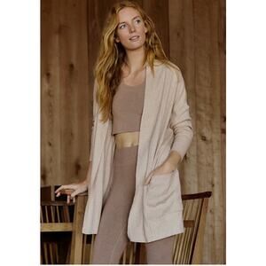 Pact Womens Airplane Longline Open Organic Cotton Beige Cardigan Sweater XS/S